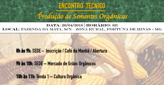 Encontro técnico abordará a produção de sementes orgânicas