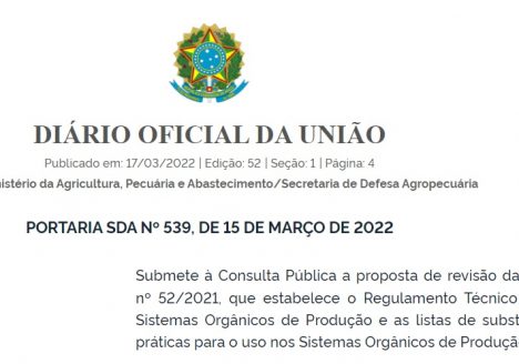 Portaria SDA nº 539, de 15 março de 2022