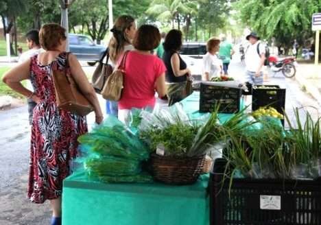 Agricultores orgânicos vendem produtos em feira em Cuiabá (MT)