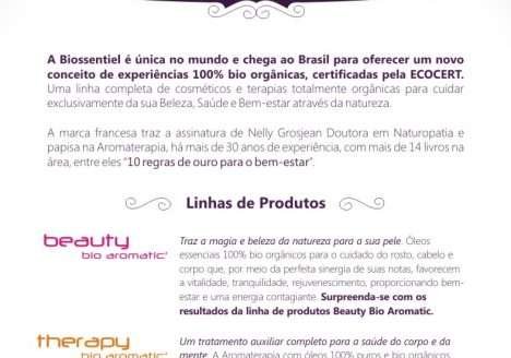 Cosméticos Orgânicos da Biossentiel no Brasil Cosméticos Orgânicos da Biossentiel no Brasil