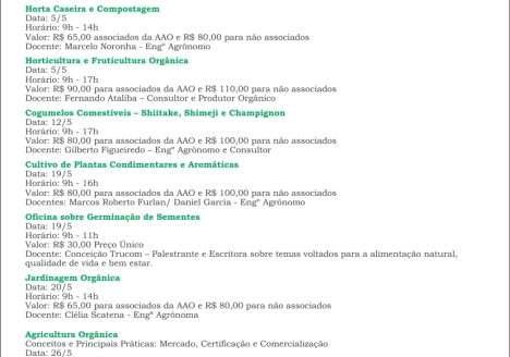Mês de cursos orgânicos em São Paulo Mês de cursos orgânicos em São Paulo